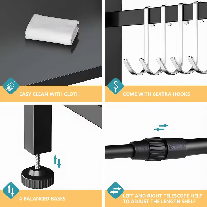 Retractable Carbon Steel Microwave Oven Rack – Double Layer Kitchen Counter Storage Shelf