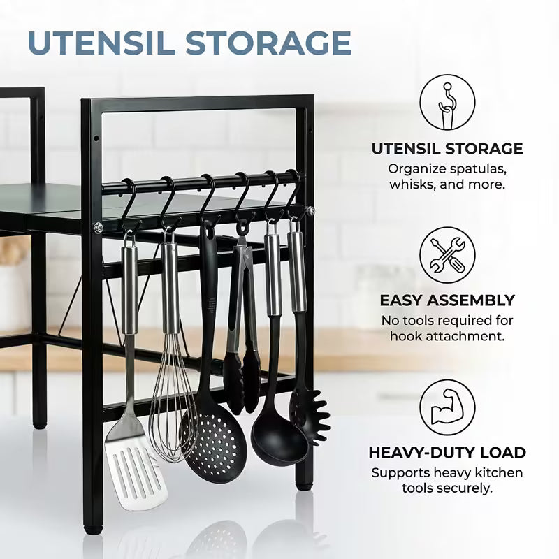 Retractable Carbon Steel Microwave Oven Rack – Double Layer Kitchen Counter Storage Shelf