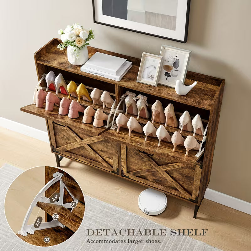 Modern Slim Shoe Storage Cabinet with Flip-Down Drawers – Space-Saving Entryway Organizer