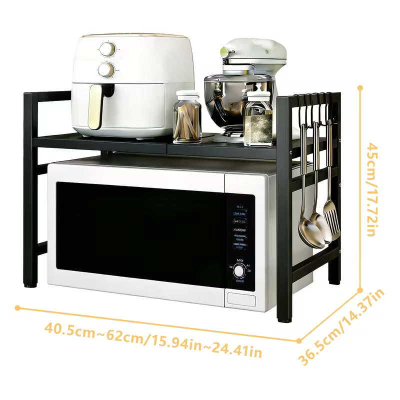 Retractable Carbon Steel Microwave Oven Rack – Double Layer Kitchen Counter Storage Shelf