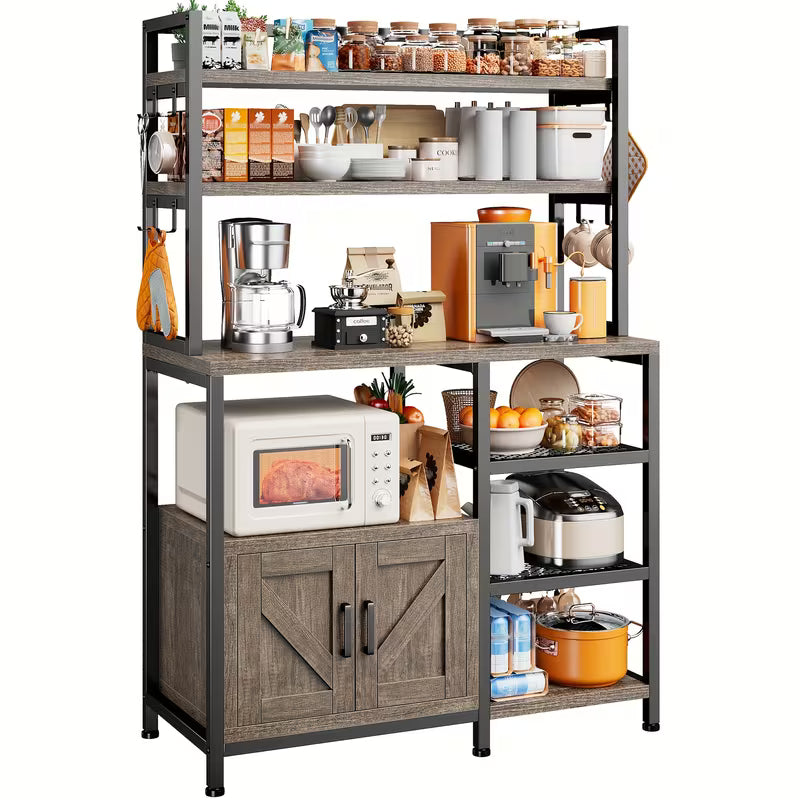 6-Tier Farmhouse Kitchen Baker’s Rack: Heavy-Duty Microwave Stand & Coffee Bar with Storage Cabinet