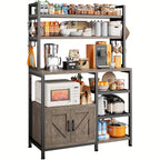 6-Tier Farmhouse Kitchen Baker’s Rack: Heavy-Duty Microwave Stand & Coffee Bar with Storage Cabinet
