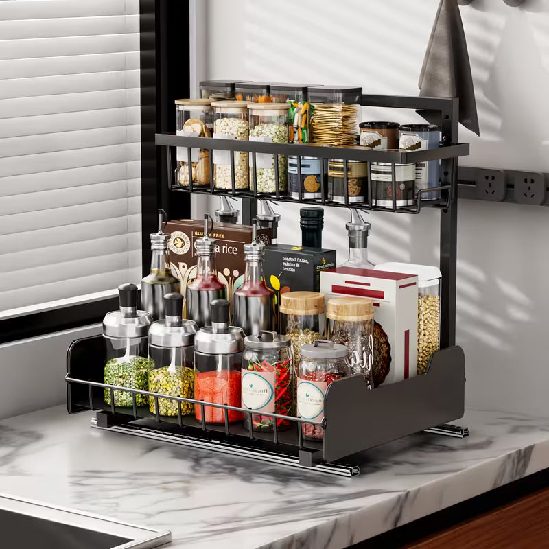 2-Tier Pull-Out Sliding Kitchen & Bathroom Storage Rack