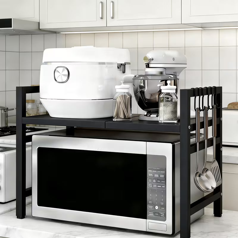 Retractable Carbon Steel Microwave Oven Rack – Double Layer Kitchen Counter Storage Shelf