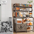 6-Tier Farmhouse Kitchen Baker’s Rack: Heavy-Duty Microwave Stand & Coffee Bar with Storage Cabinet