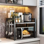 Retractable Carbon Steel Microwave Oven Rack – Double Layer Kitchen Counter Storage Shelf